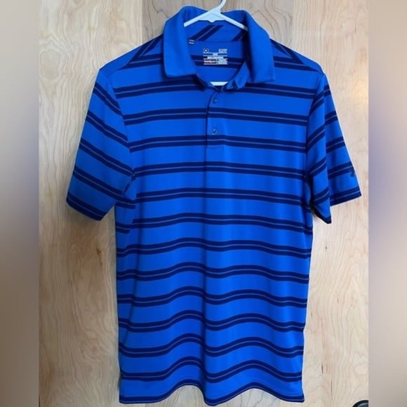 Under Armour - Mens Polo - Bright Blue Striped - Small - Picture 1 of 4